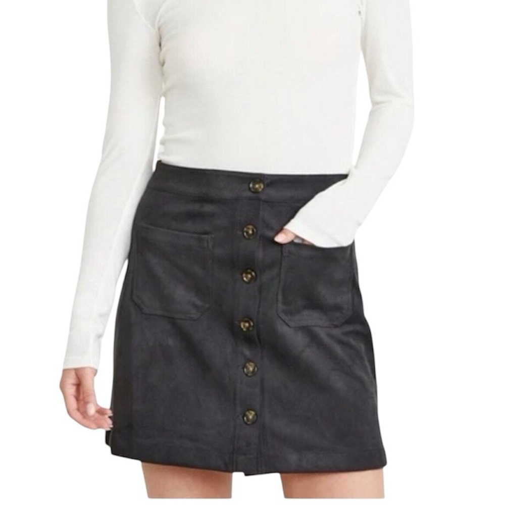 Marine Layer Rosie Faux Suede Button Front Black Mini Skirt Size 4
